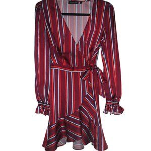 The Fifth Label Ophelia Wrap Dress Ruffle Striped, Red, Small, EUC